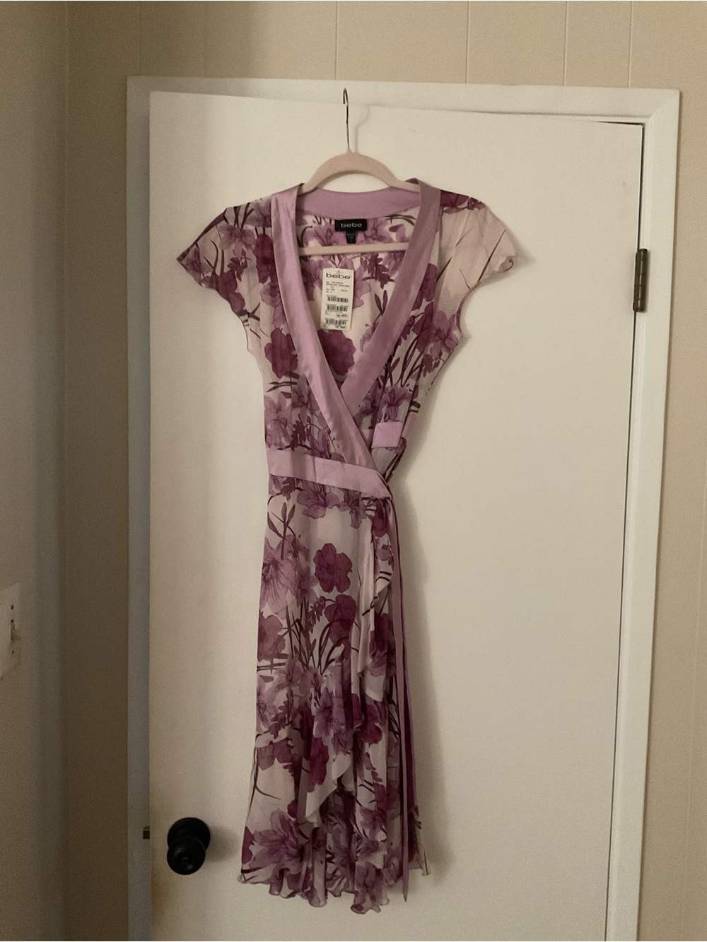 bebe Lavender Floral Wrap Midi Dress